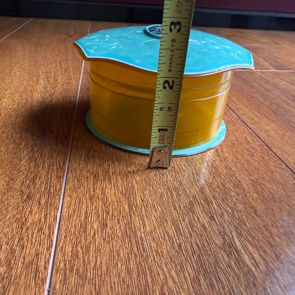 1930s Celluloid Art Deco Amber Blue Floral Powder Vanity Jar Trinket Box Jewelry - Picture 10 of 11